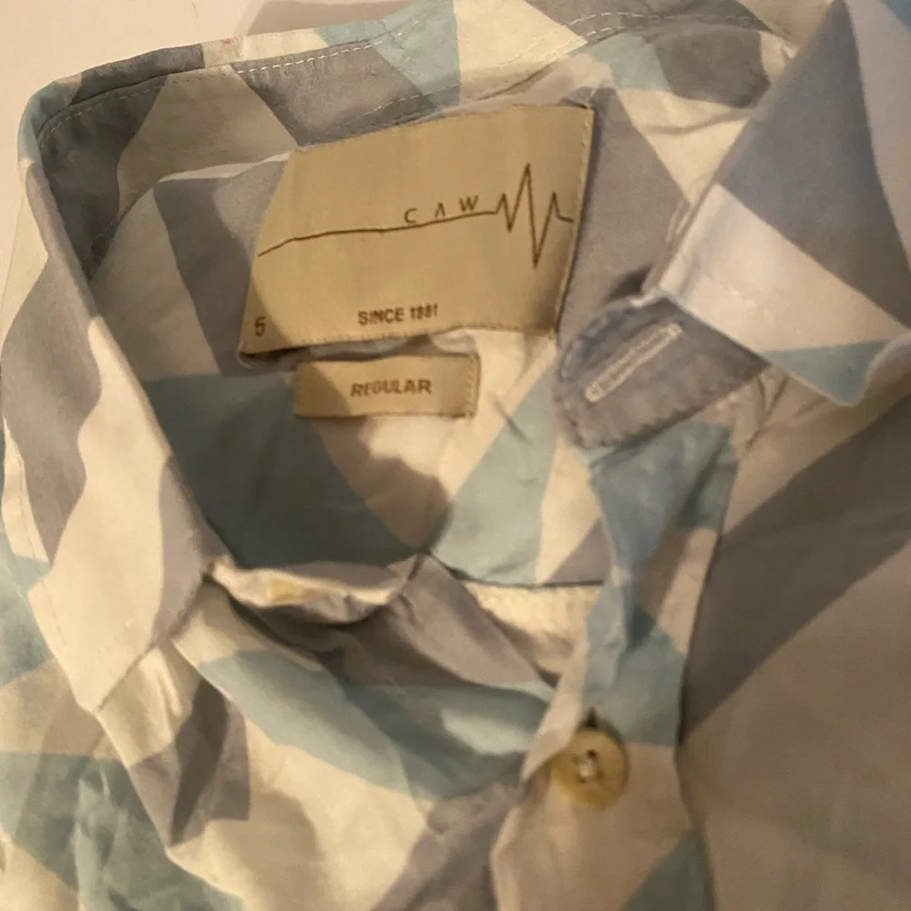 Men's Lightweight Geometric Shirt Jacket - Light Blue & Gray